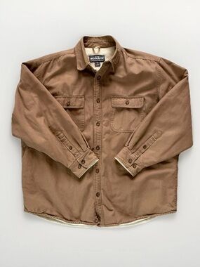 Woolrich Canvas Shacket Fleece Lined Men’s XL Camel Shirt Jacket trucker Outdoor